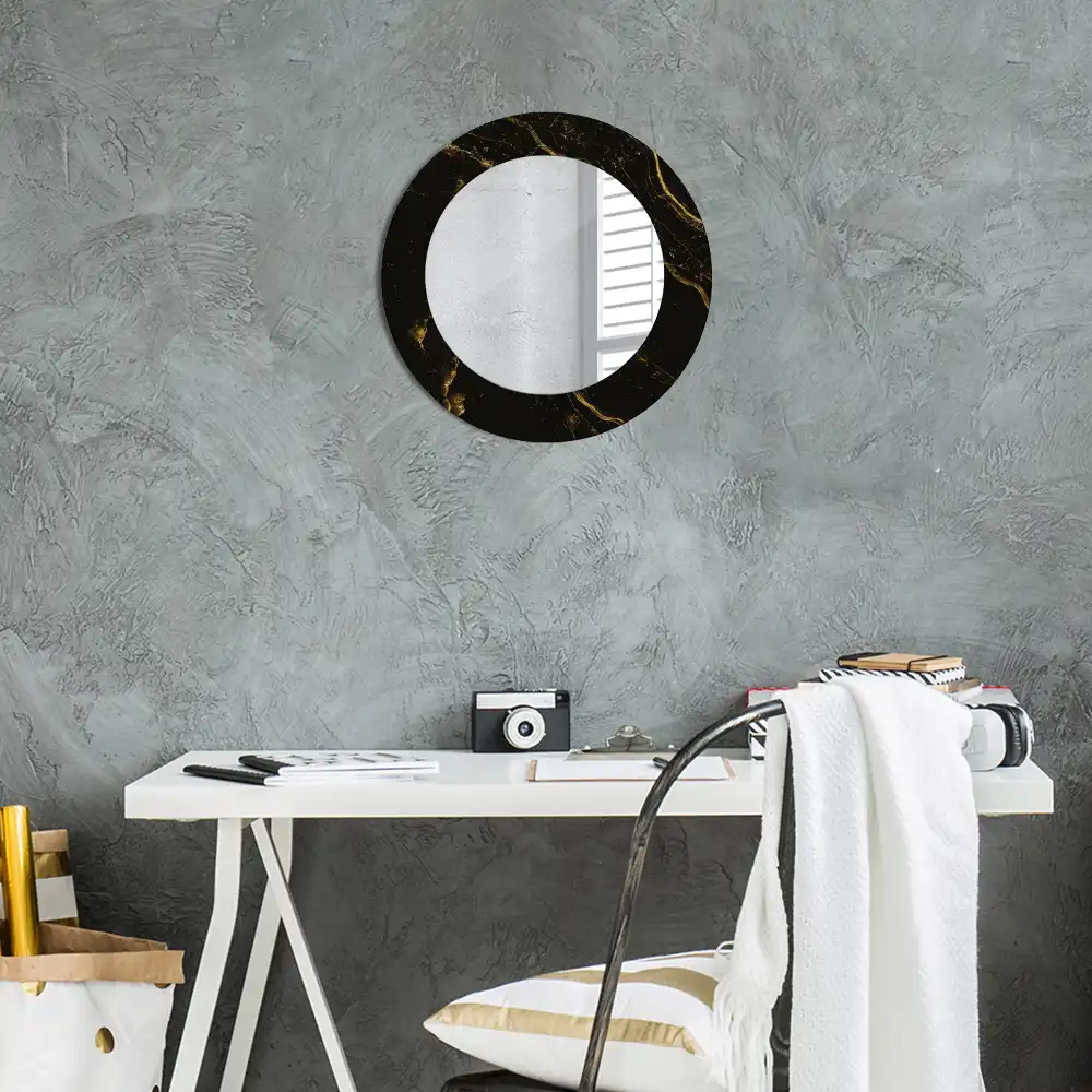 Round printed mirror Black marble