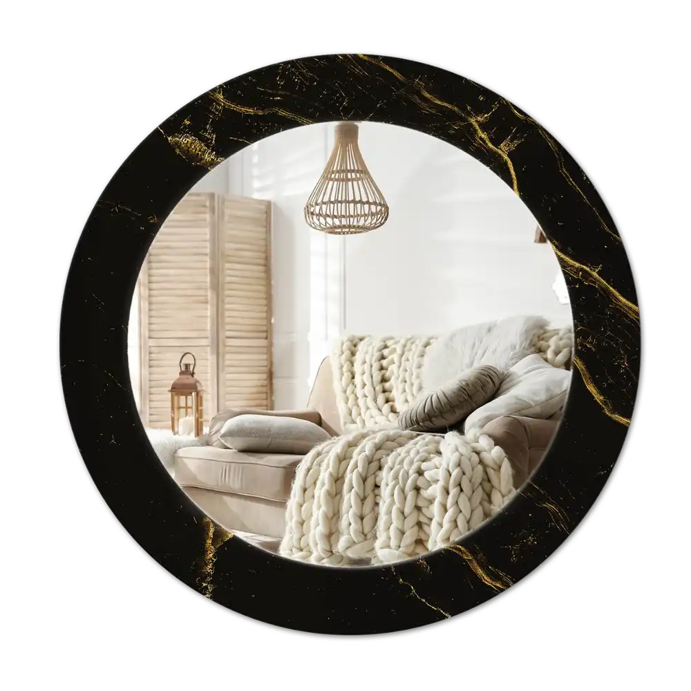 Round printed mirror Black marble