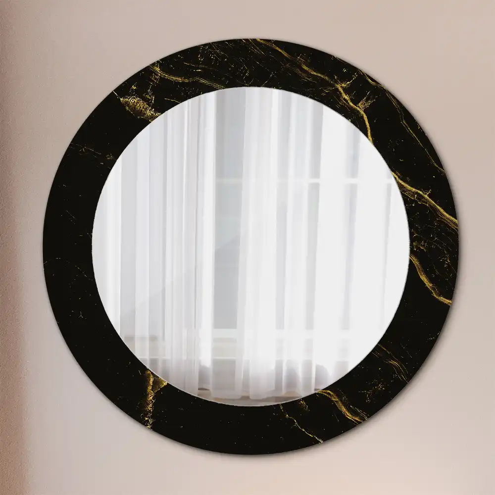 Round printed mirror Black marble
