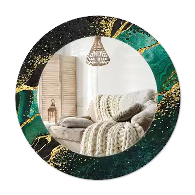 Round mirror frame with print Marble green