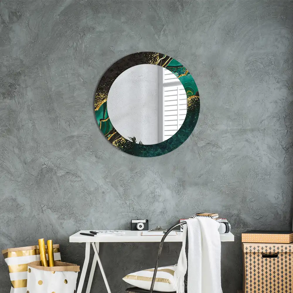 Round mirror frame with print Marble green