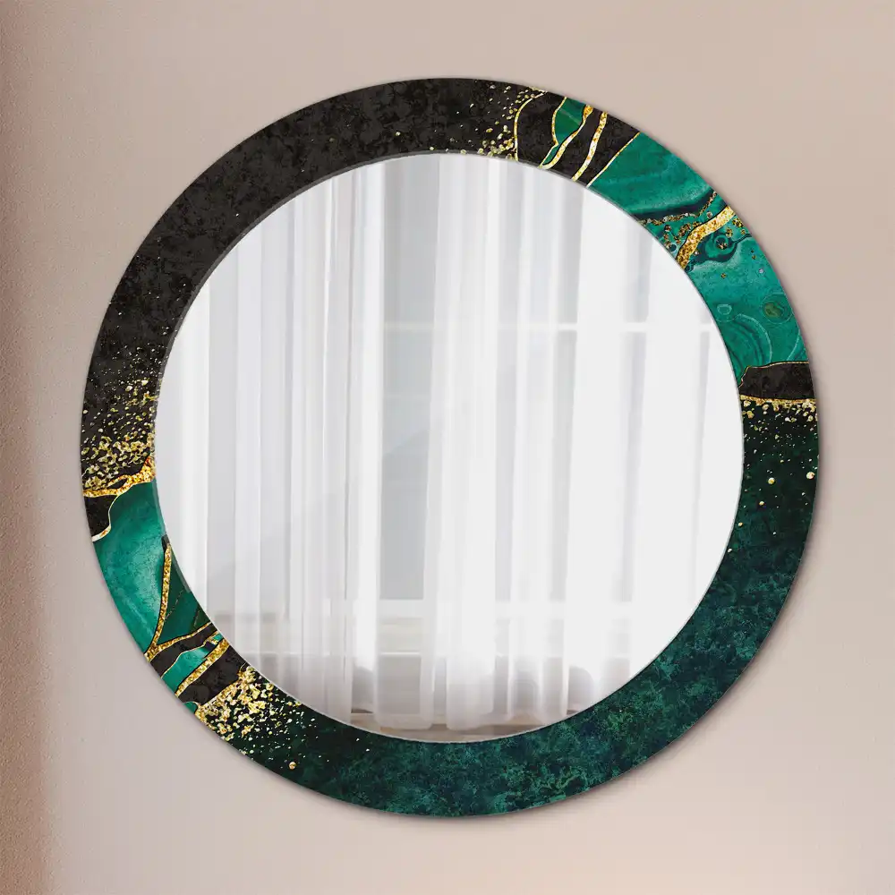 Round mirror frame with print Marble green