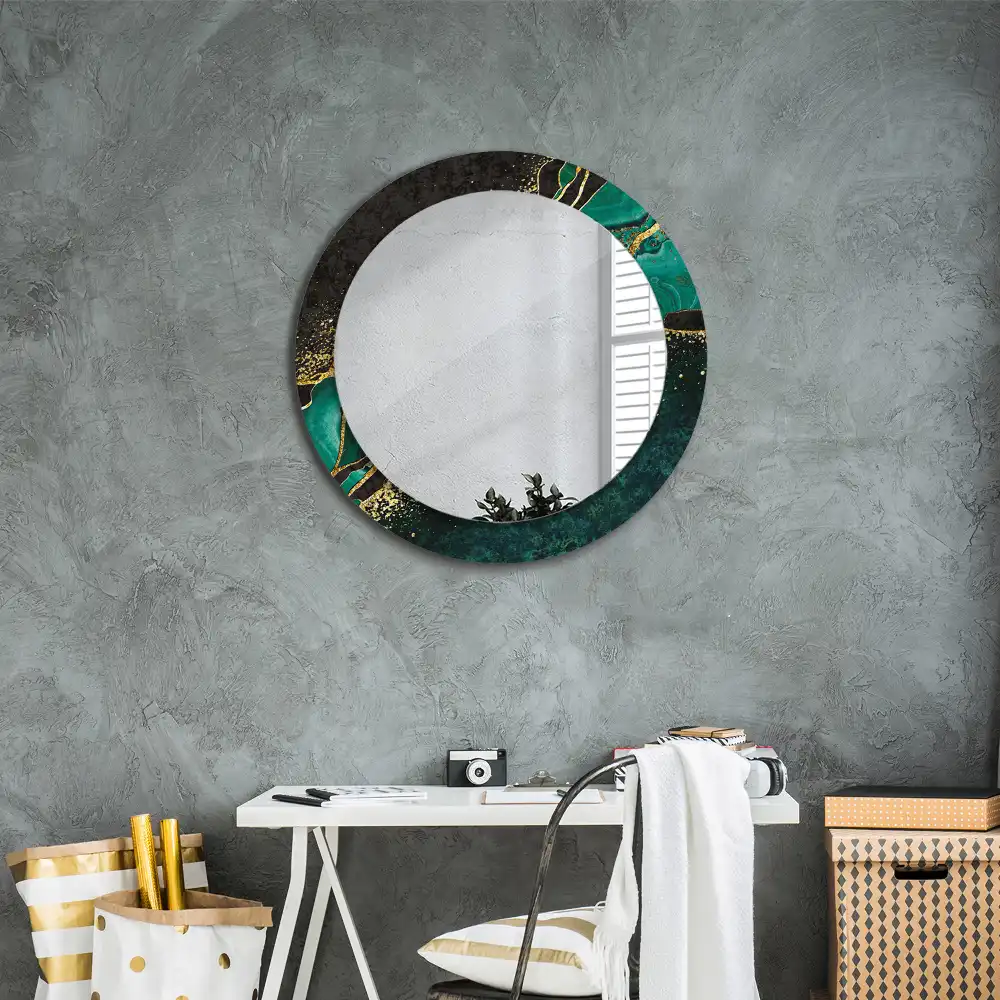 Round mirror frame with print Marble green