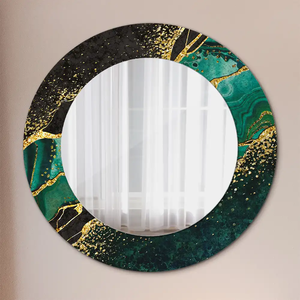 Round mirror frame with print Marble green