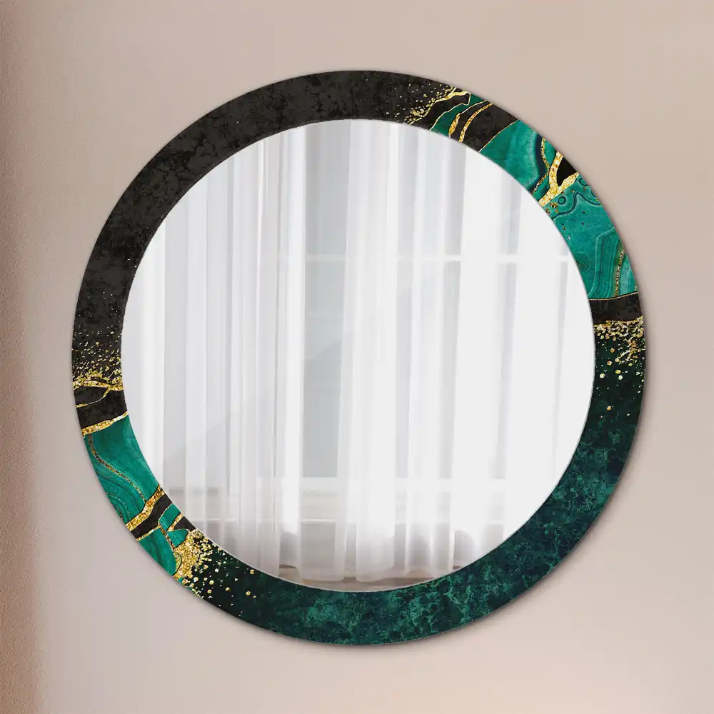 Round mirror frame with print Marble green