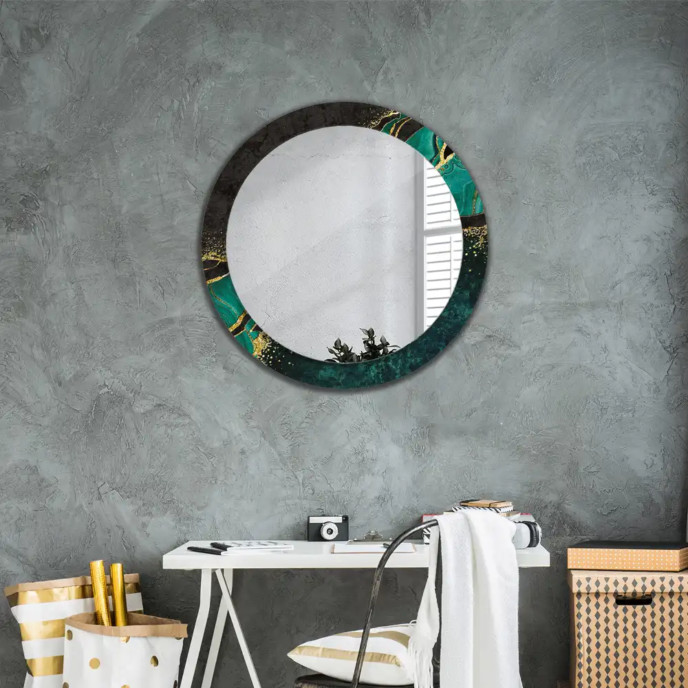 Round mirror frame with print Marble green