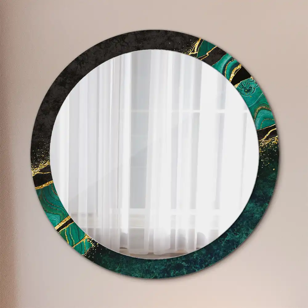 Round mirror frame with print Marble green
