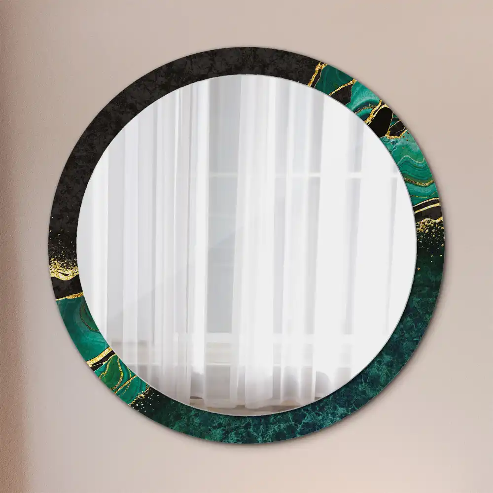 Round mirror frame with print Marble green