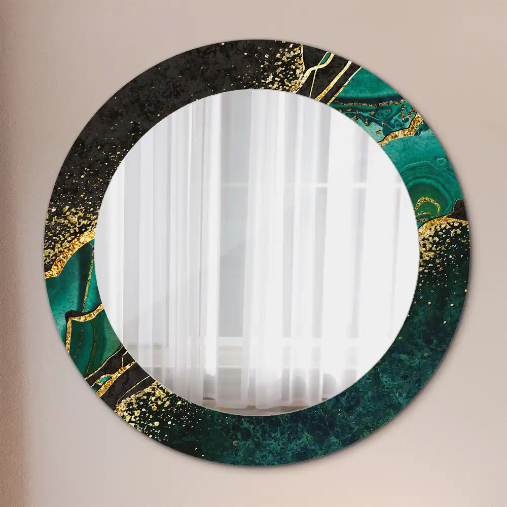 Round mirror frame with print Marble green