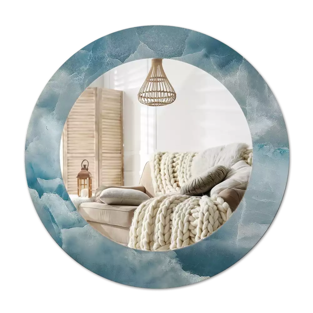 Round mirror frame with print Blue Onyx Marble