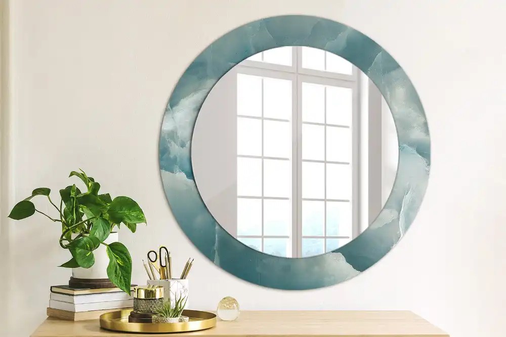 Round mirror frame with print Blue Onyx Marble