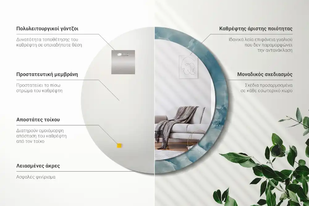 Round mirror frame with print Blue Onyx Marble