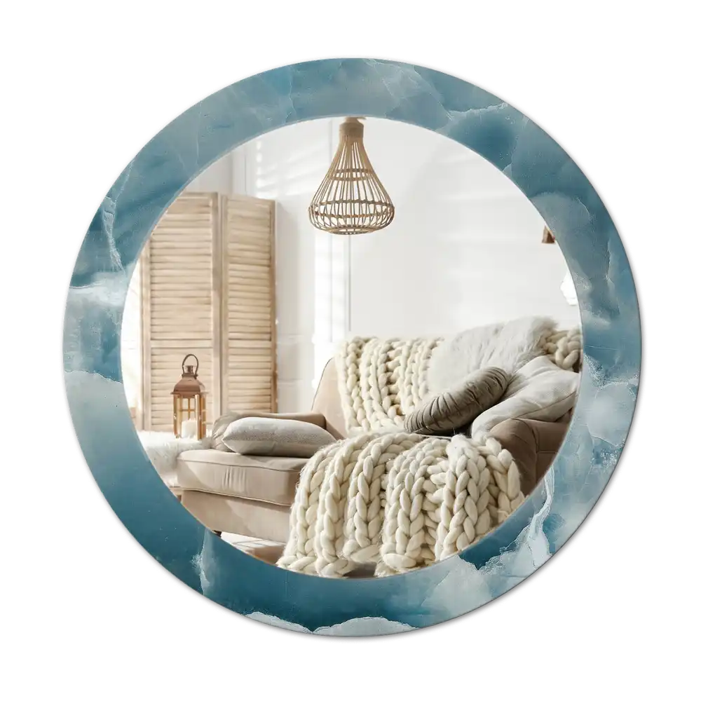 Round mirror frame with print Blue Onyx Marble