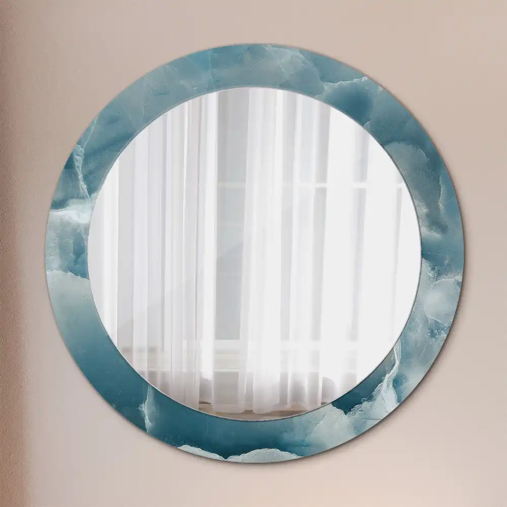 Round mirror frame with print Blue Onyx Marble