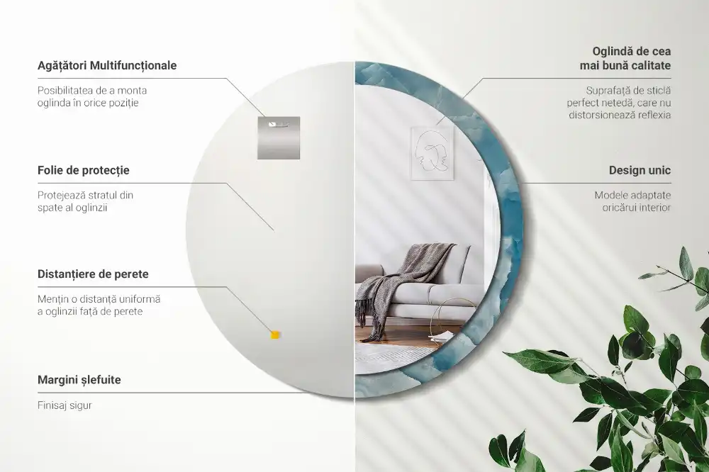 Round mirror frame with print Blue Onyx Marble