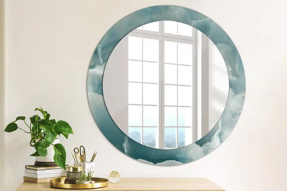 Round mirror frame with print Blue Onyx Marble