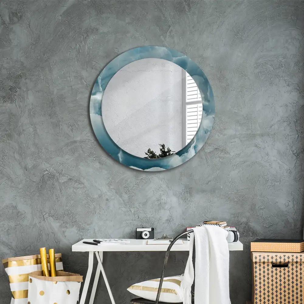 Round mirror frame with print Blue Onyx Marble