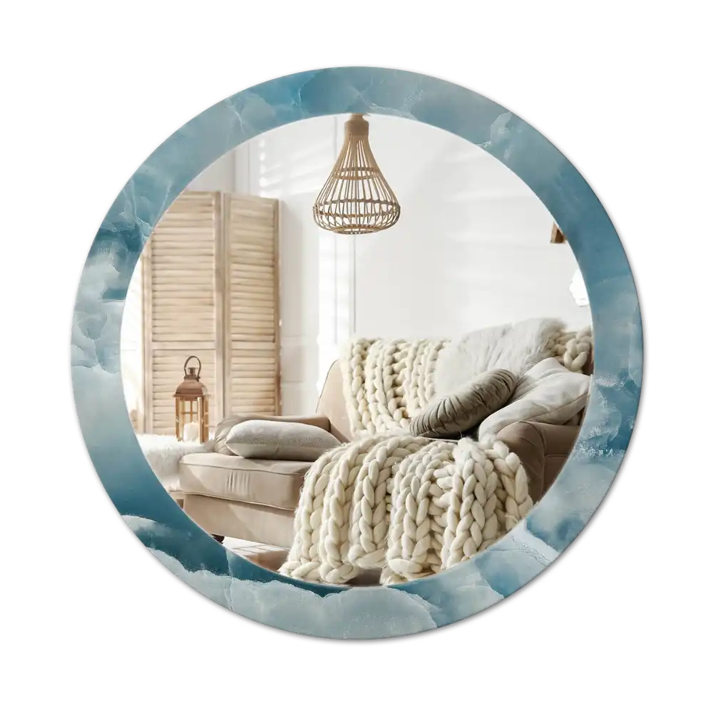 Round mirror frame with print Blue Onyx Marble