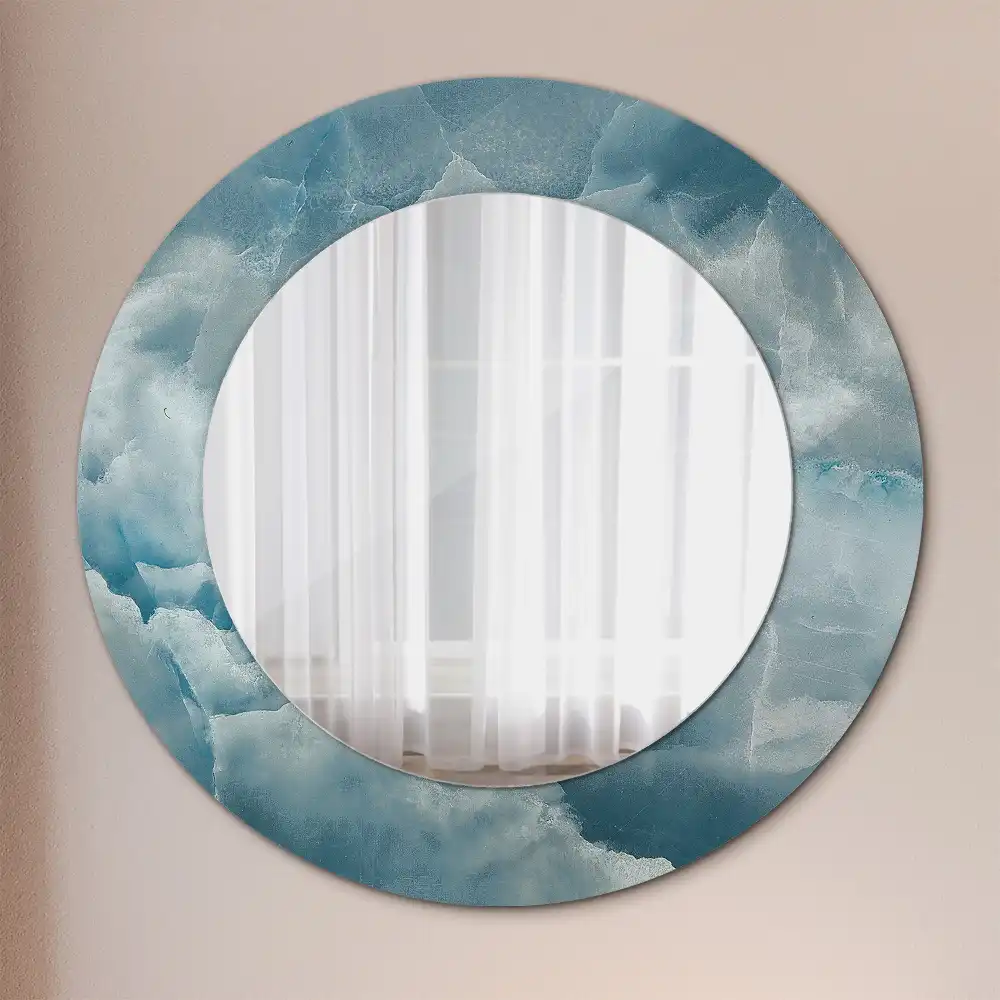 Round mirror frame with print Blue Onyx Marble