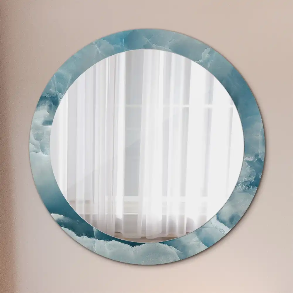 Round mirror frame with print Blue Onyx Marble