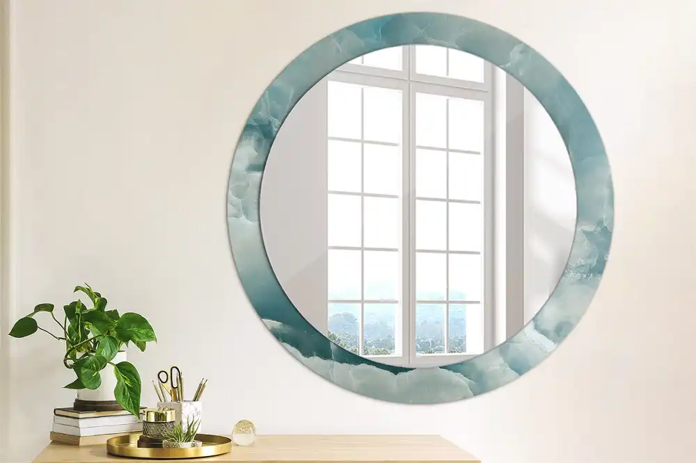 Round mirror frame with print Blue Onyx Marble