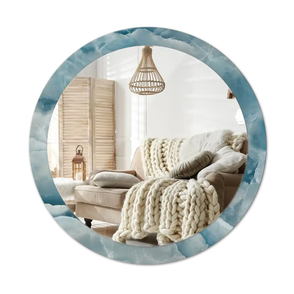 Round mirror frame with print Blue Onyx Marble