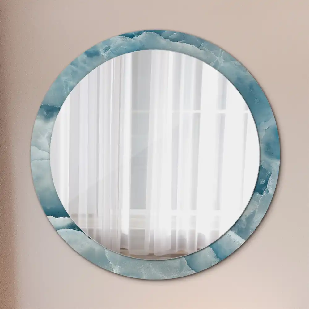 Round mirror frame with print Blue Onyx Marble