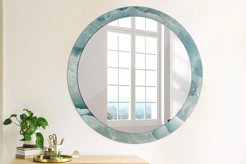 Round mirror frame with print Blue Onyx Marble