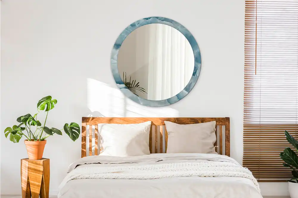 Round mirror frame with print Blue Onyx Marble