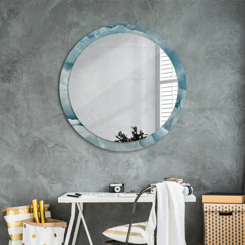 Round mirror frame with print Blue Onyx Marble