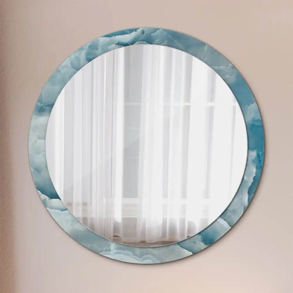 Round mirror frame with print Blue Onyx Marble