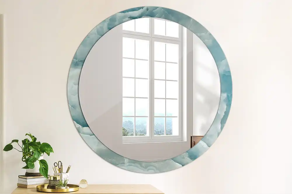 Round mirror frame with print Blue Onyx Marble
