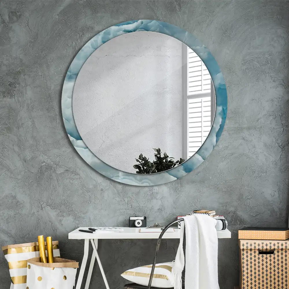 Round mirror frame with print Blue Onyx Marble
