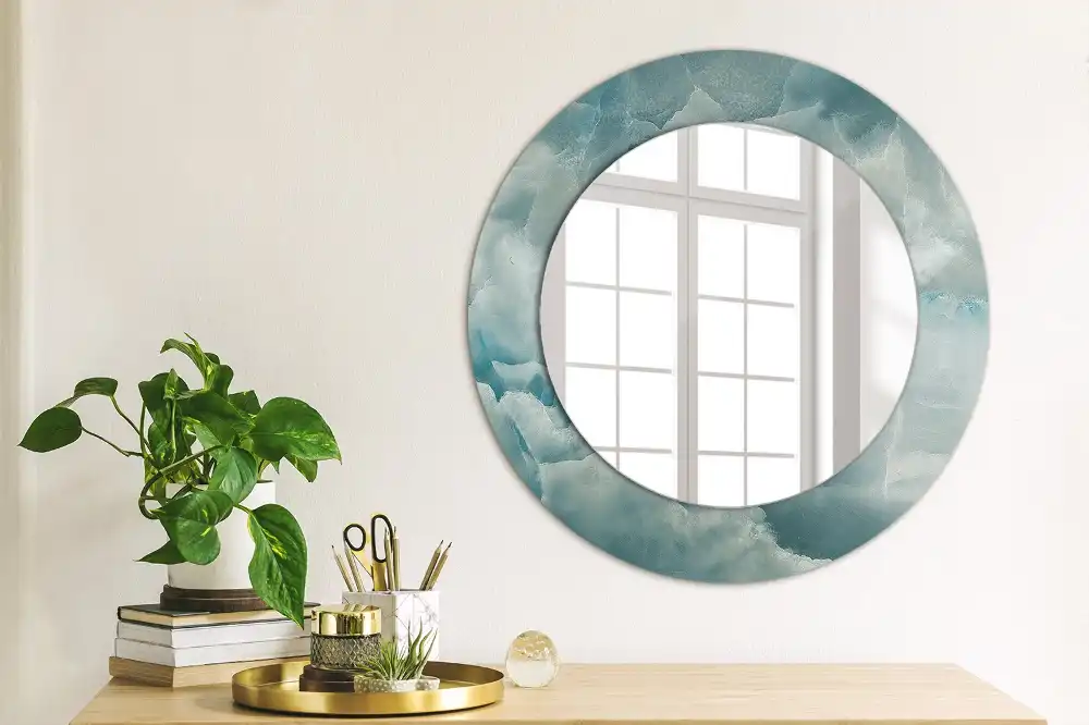 Round mirror frame with print Blue Onyx Marble