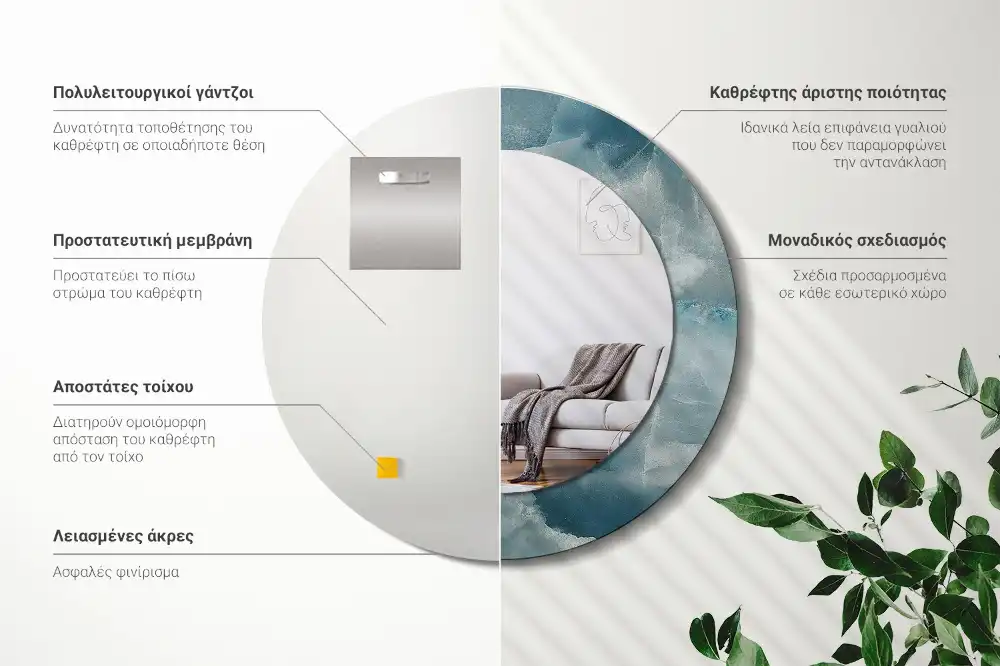 Round mirror frame with print Blue Onyx Marble