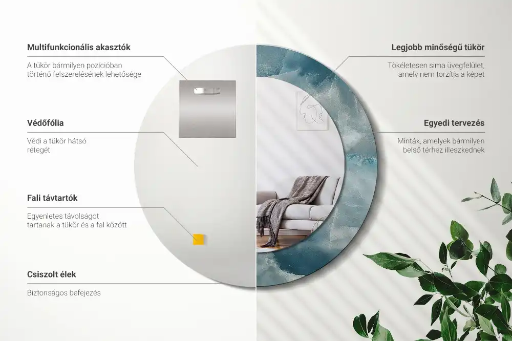 Round mirror frame with print Blue Onyx Marble