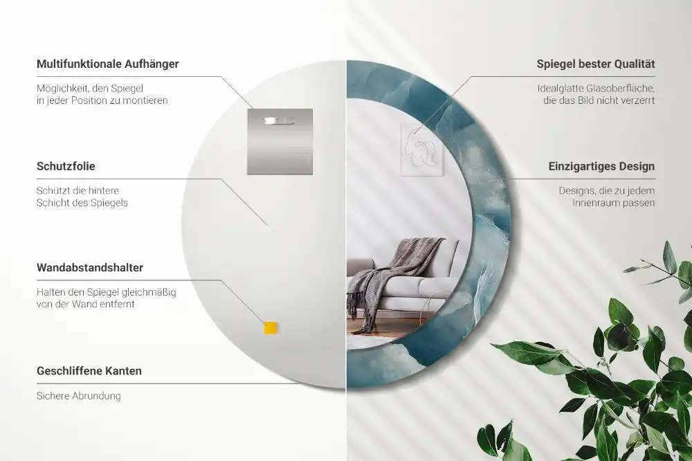 Round mirror frame with print Blue Onyx Marble