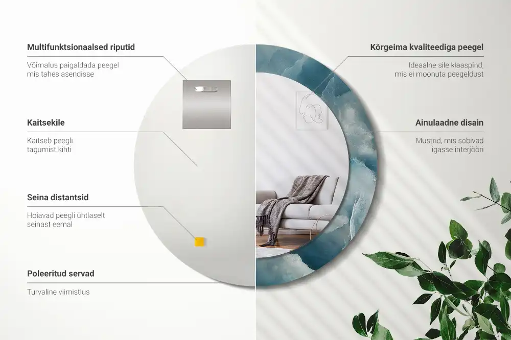 Round mirror frame with print Blue Onyx Marble