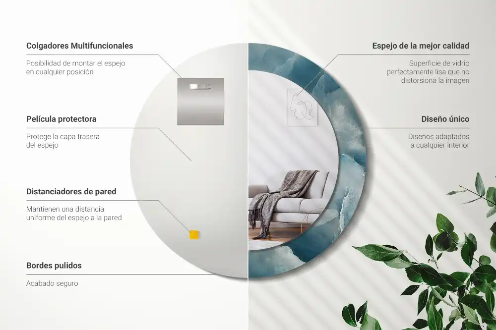 Round mirror frame with print Blue Onyx Marble