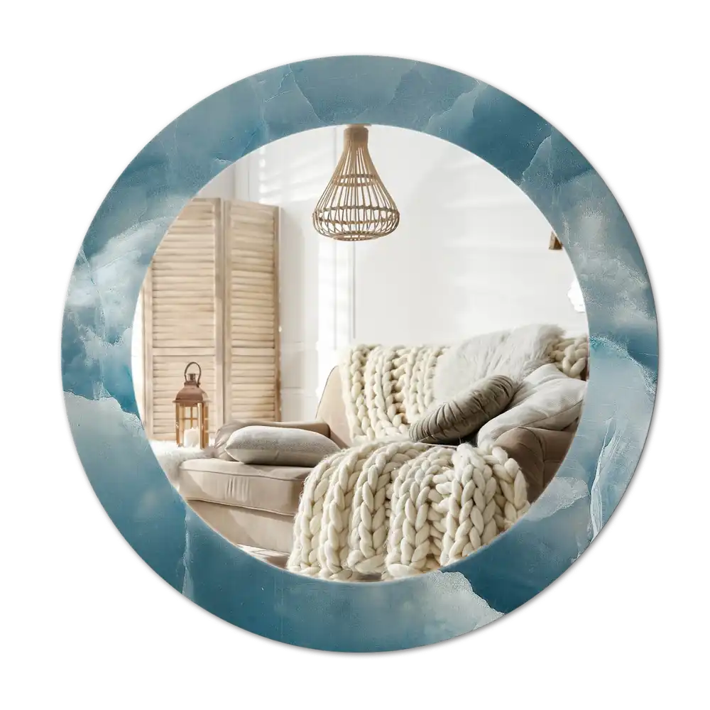 Round mirror frame with print Blue Onyx Marble