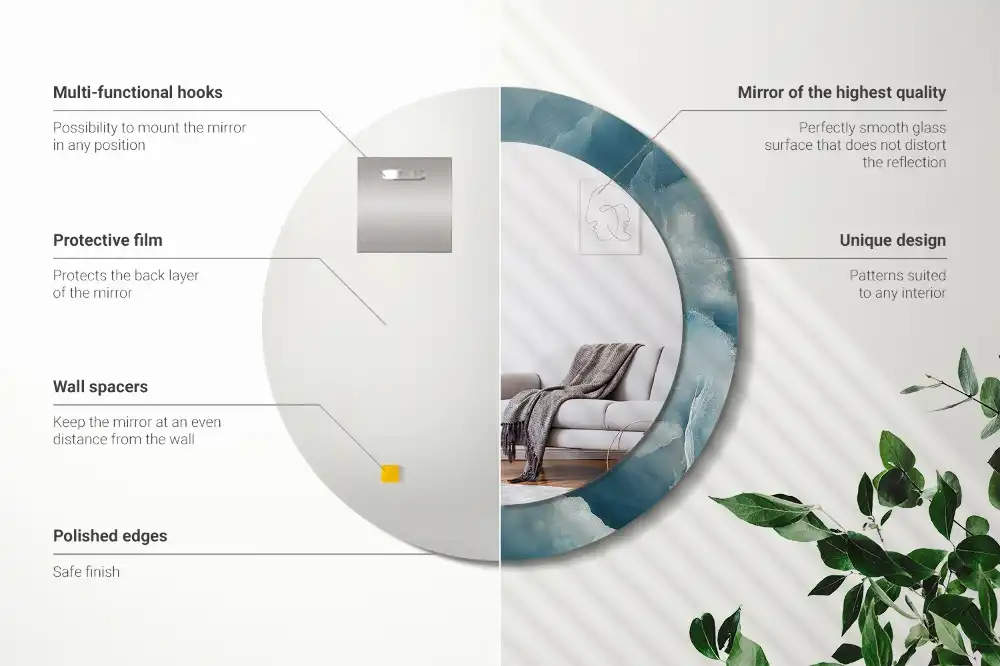 Round mirror frame with print Blue Onyx Marble