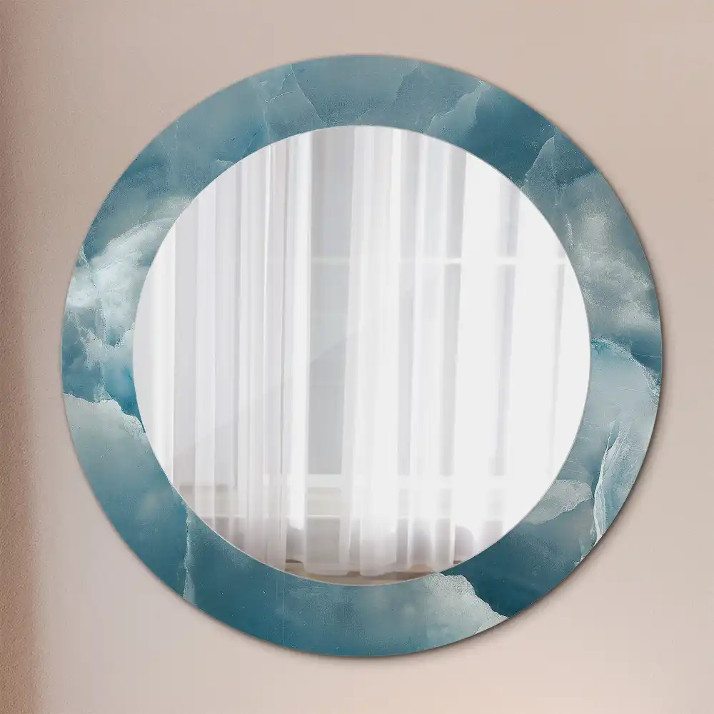 Round mirror frame with print Blue Onyx Marble