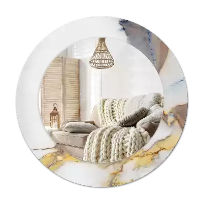 Round mirror frame with print White marble