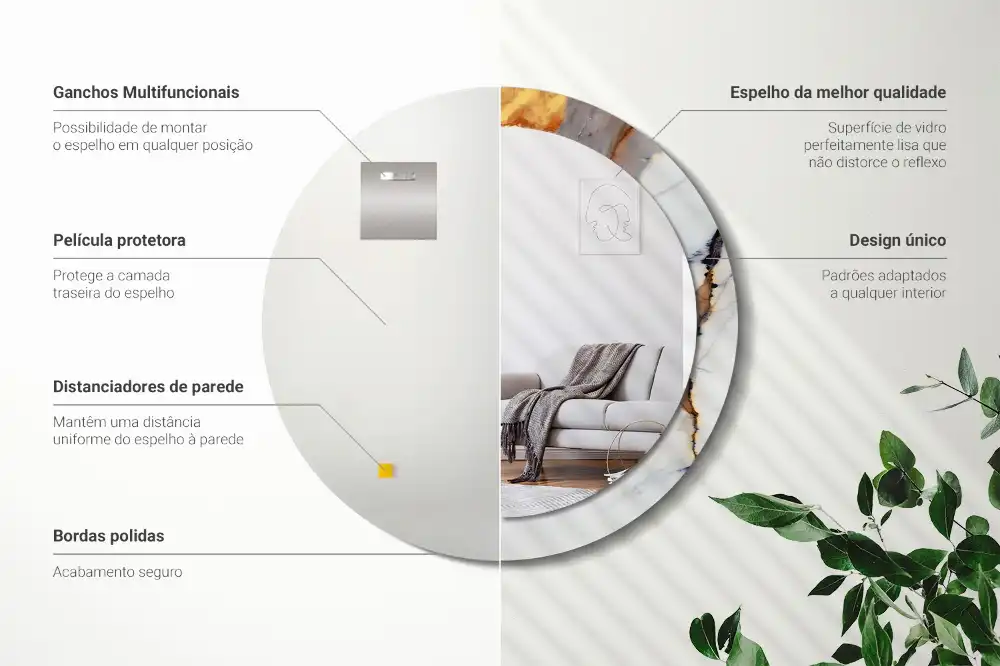 Round mirror frame with print White marble