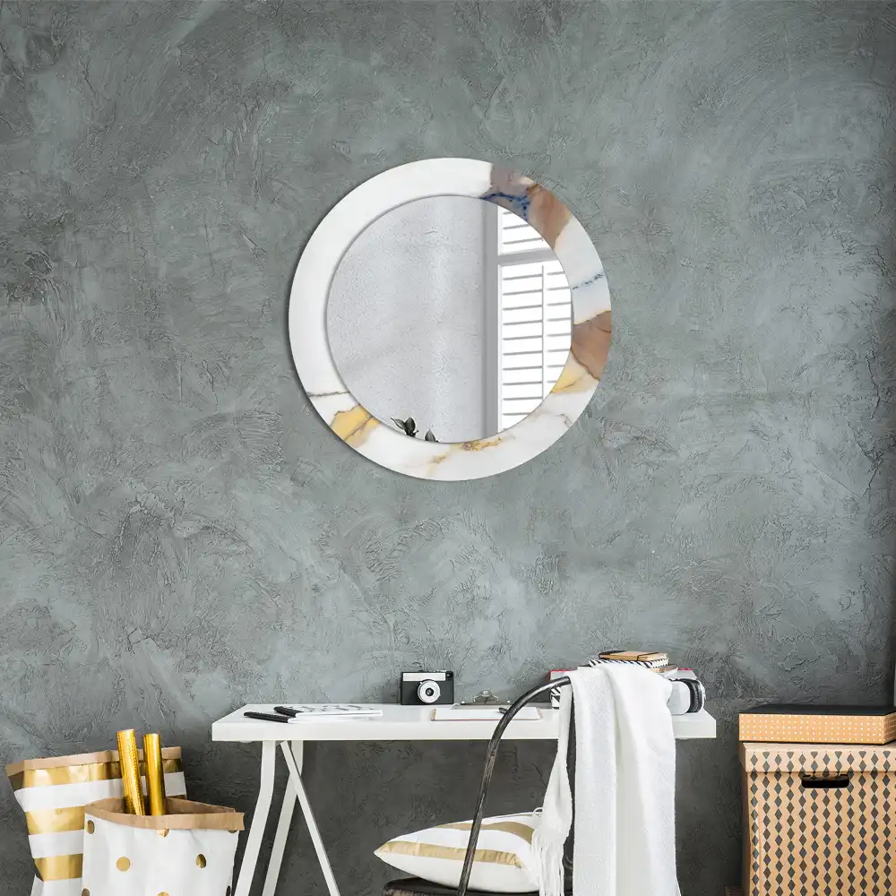 Round mirror frame with print White marble