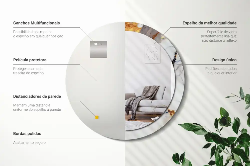 Round mirror frame with print White marble