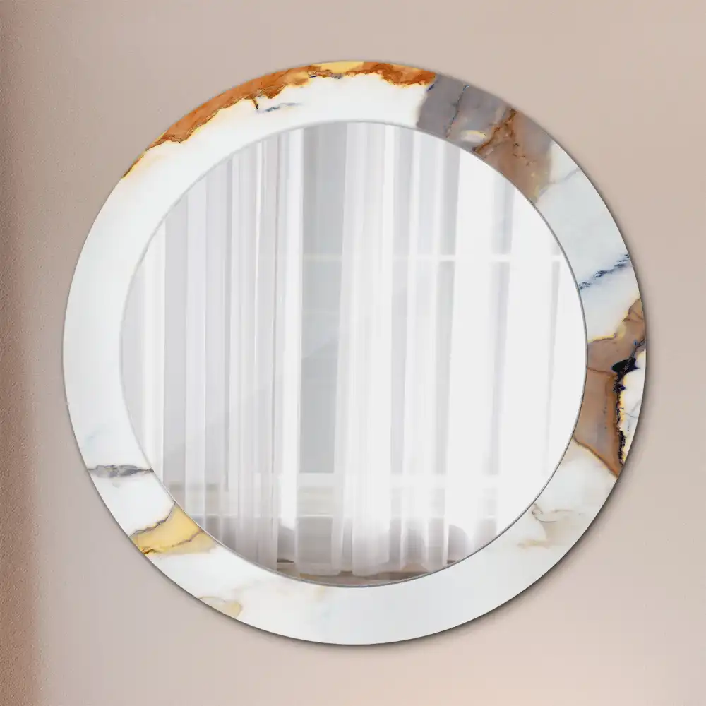 Round mirror frame with print White marble