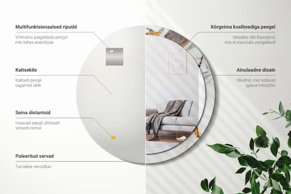 Round mirror frame with print White marble