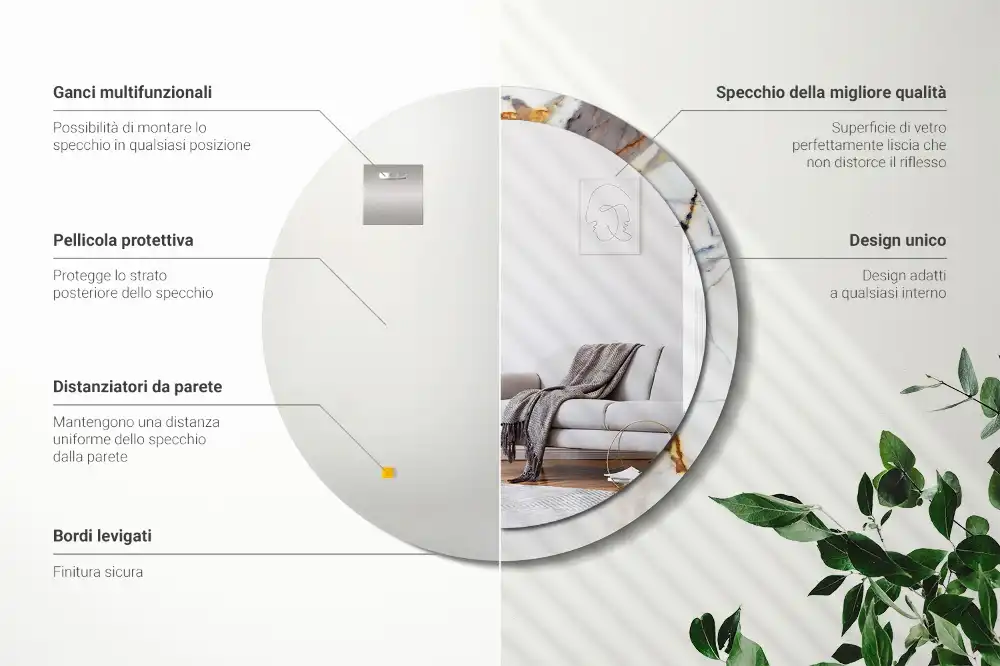Round mirror frame with print White marble