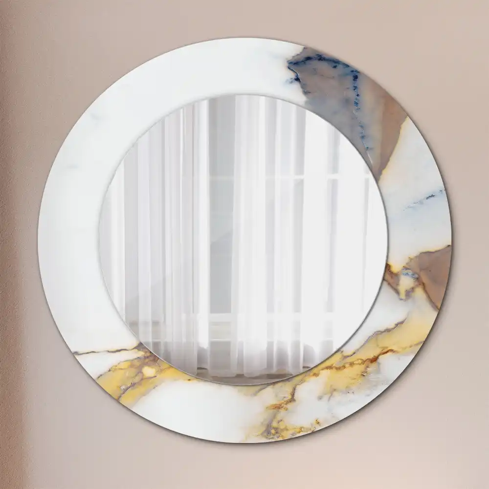 Round mirror frame with print White marble